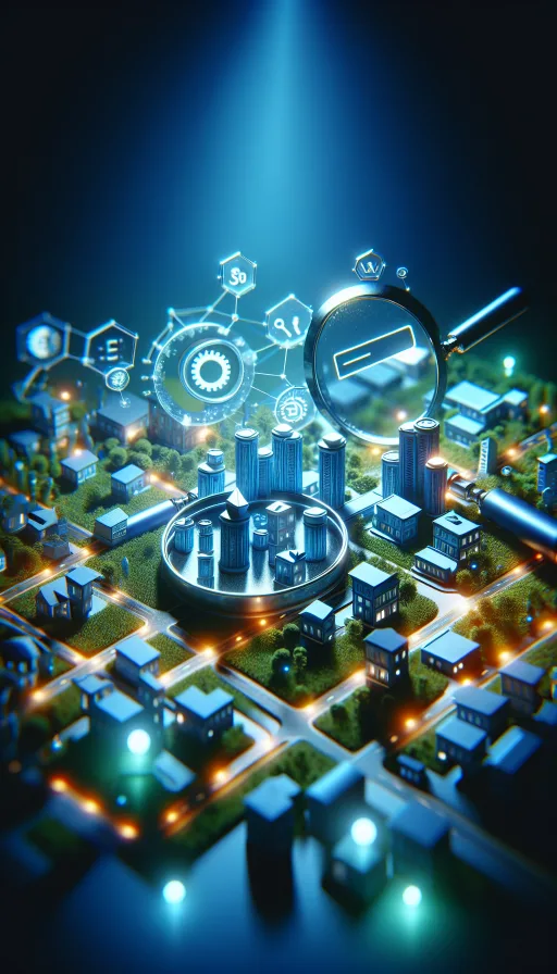 Illustration of a small business owner improving his online presence using SEO and marketing tactics